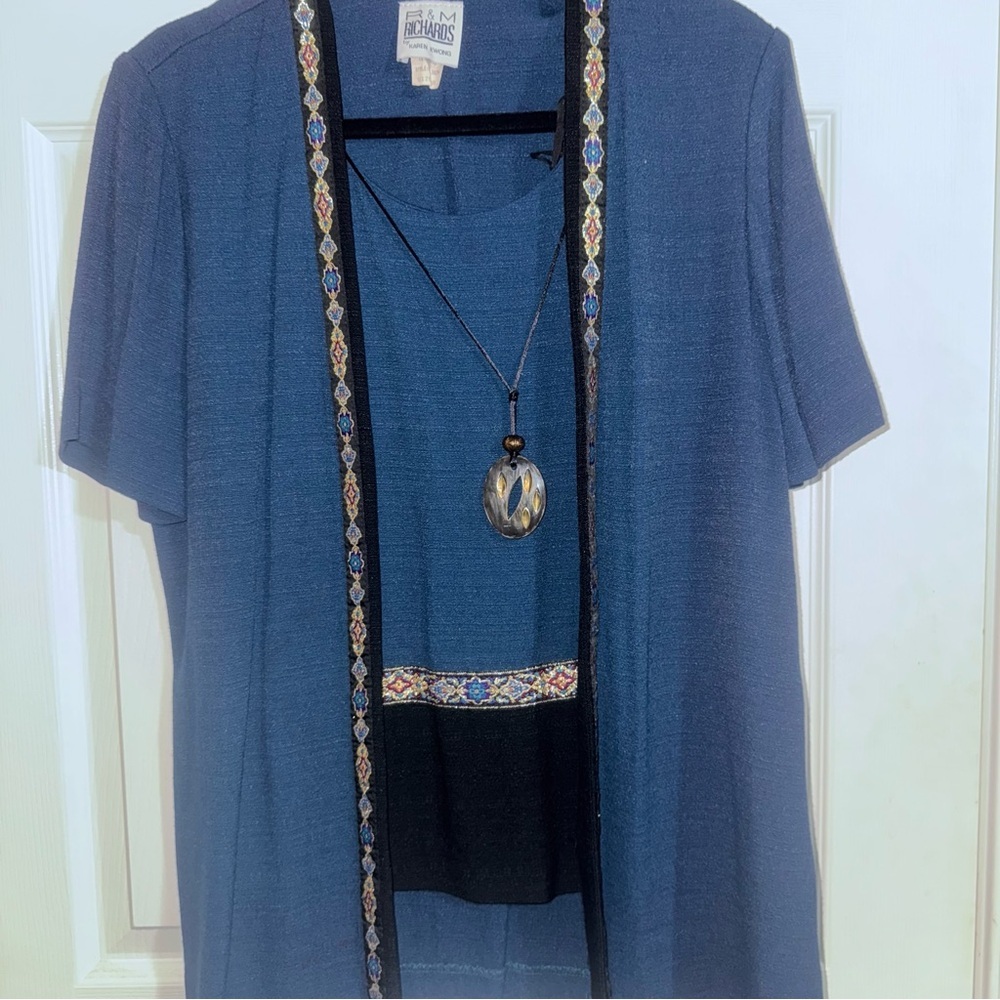 RM Richards Karen Kwong Blue Layered Cardigan Top Necklace Womens Size 18 - Picture 4 of 5